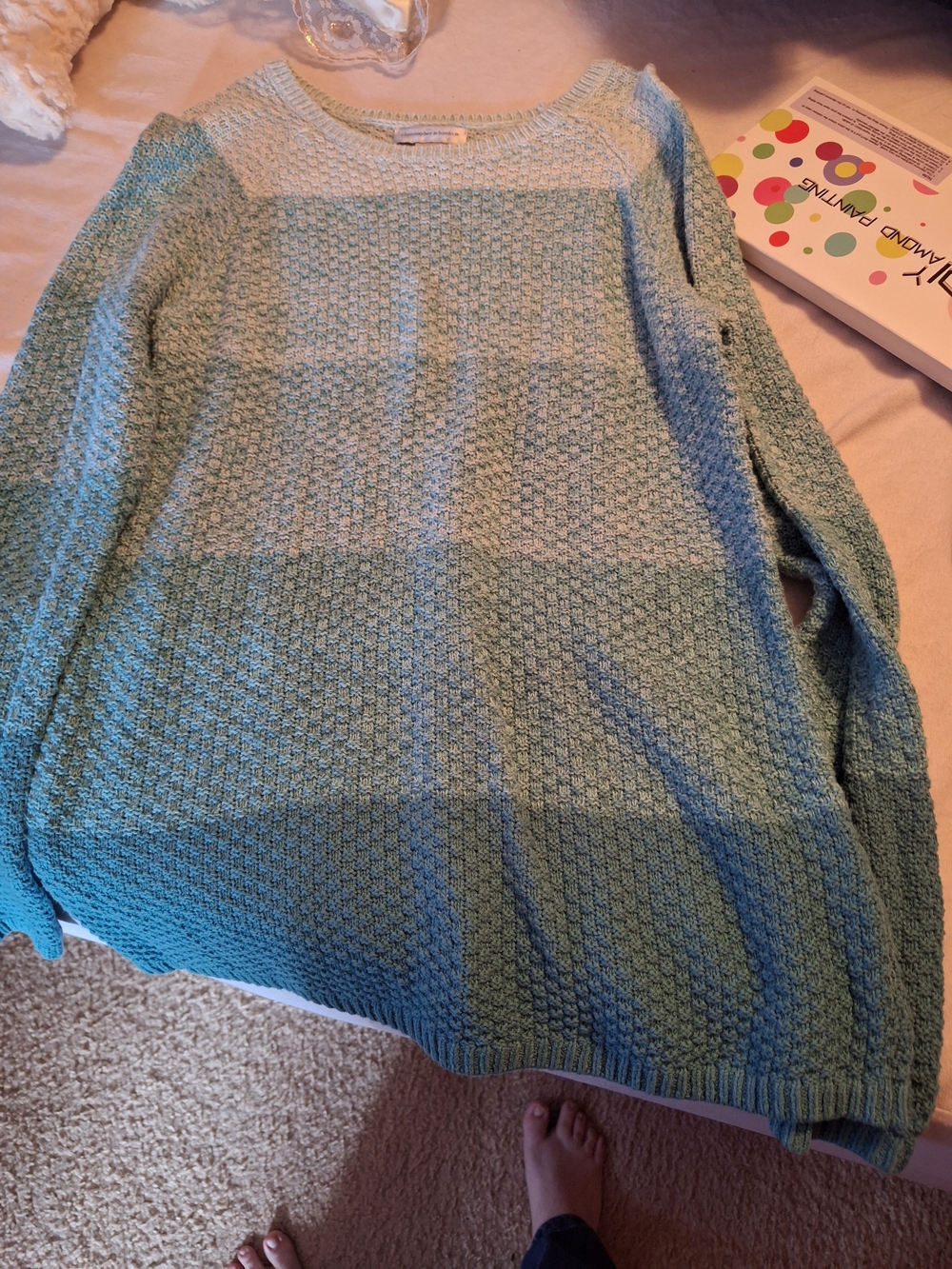 Christopher & Banks Aqua Ombre Textured Crewneck Sweater